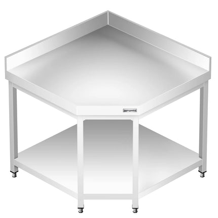 GGM Gastro Commercial Stainless Steel Corner Table PREMIUM - 1150x800mm - with Undershelf - with Rear Upstand