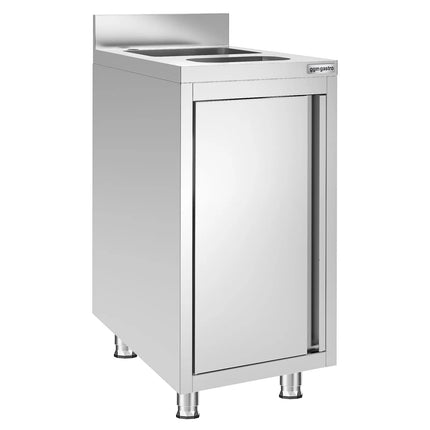 GGM Gastro Commercial Stainless Steel Hand Wash Sink Cabinet - 400x600 mm - Base Cupboard - 1 Sink - Built-in Waste Chute - 1 Waste Bin - Rear Upstand
