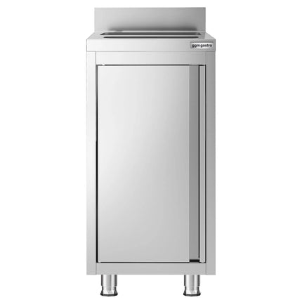 GGM Gastro Commercial Stainless Steel Hand Wash Sink Cabinet - 400x600 mm - Base Cupboard - 1 Sink - Built-in Waste Chute - 1 Waste Bin - Rear Upstand