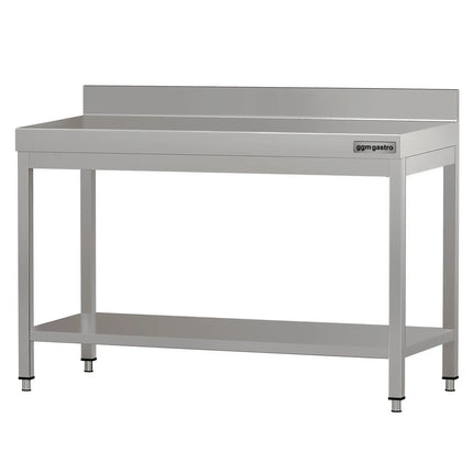 GGM Gastro Commercial Stainless Steel Table with Upstand ECO - 1200x600mm - with Undershelf - with Rear Upstand - with Cross Bracing