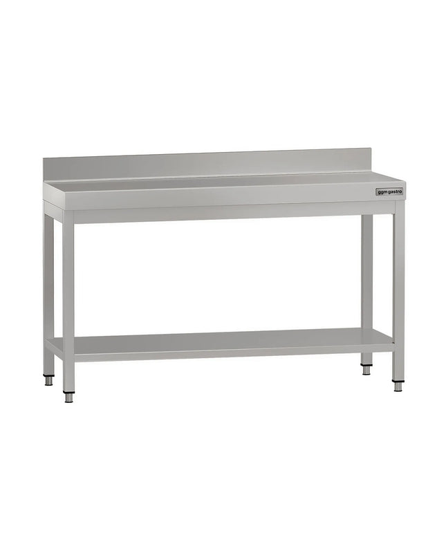 GGM Gastro Commercial Stainless Steel Table with Upstand ECO - 1400x600mm - with Undershelf - with Rear Upstand