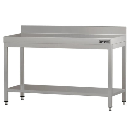 GGM Gastro Commercial Stainless Steel Table with Upstand ECO - 1400x700mm - with Undershelf - with Rear Upstand