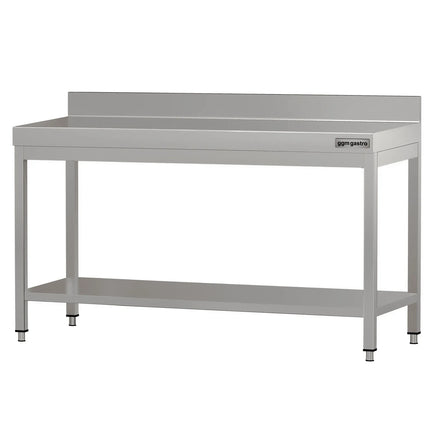 GGM Gastro Commercial Stainless Steel Table with Upstand ECO - 1600x700mm - with Undershelf - with Rear Upstand