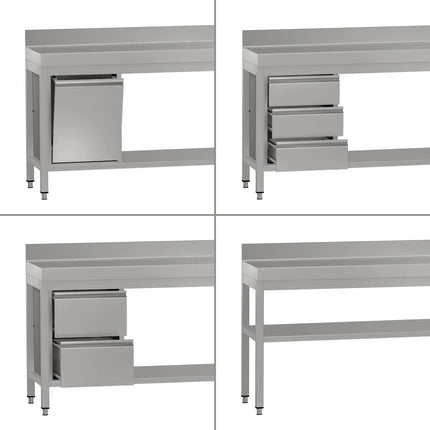 GGM Gastro Commercial Stainless Steel Table with Upstand ECO - 800x600mm - with Undershelf - with Rear Upstand