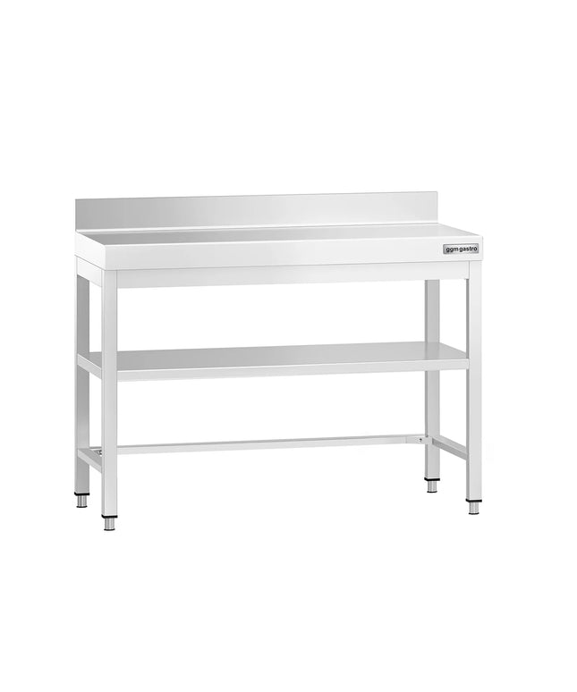 GGM Gastro Commercial Stainless Steel Table with Upstand PREMIUM - 1000x600mm - with Undershelf - with Rear Upstand - with Cross Bracing