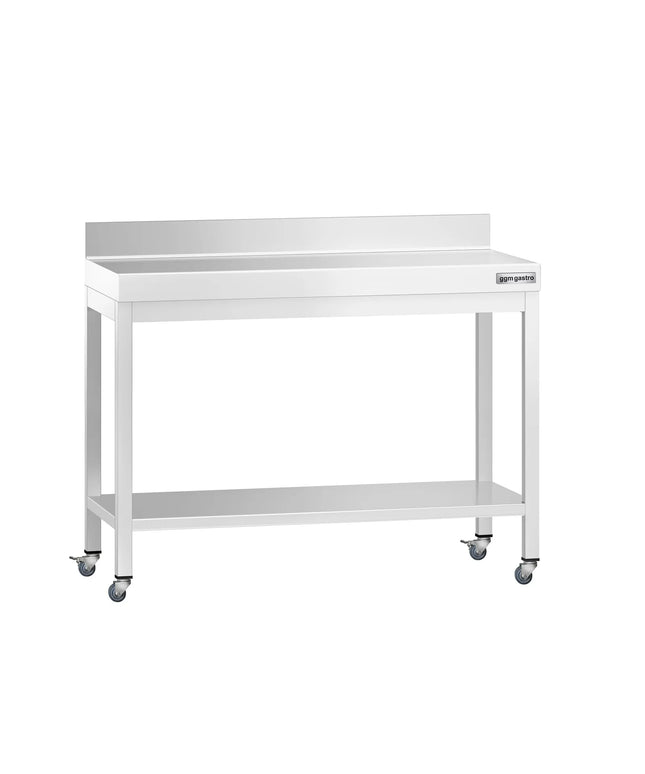 GGM Gastro Commercial Stainless Steel Table with Upstand PREMIUM - 1000x700mm - with Undershelf - with Rear Upstand