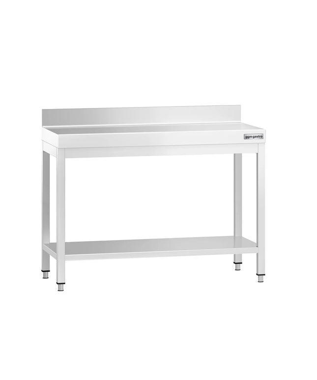 GGM Gastro Commercial Stainless Steel Table with Upstand PREMIUM - 1000x600mm - with Undershelf - with Rear Upstand - with Cross Bracing