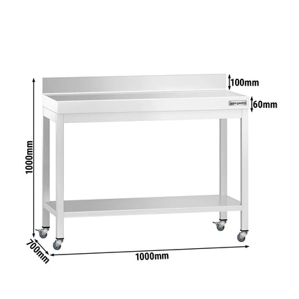 GGM Gastro Commercial Stainless Steel Table with Upstand PREMIUM - 1000x700mm - with Undershelf - with Rear Upstand