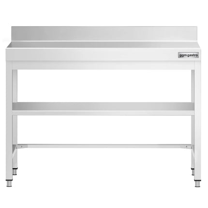 GGM Gastro Commercial Stainless Steel Table with Upstand PREMIUM - 1000x700mm - with Undershelf - with Rear Upstand - with Cross Bracing