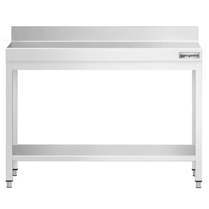 GGM Gastro Commercial Stainless Steel Table with Upstand PREMIUM - 1000x700mm - with Undershelf - with Rear Upstand - with Cross Bracing