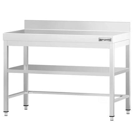 GGM Gastro Commercial Stainless Steel Table with Upstand PREMIUM - 1000x600mm - with Undershelf - with Rear Upstand - with Cross Bracing