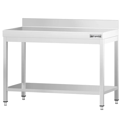 GGM Gastro Commercial Stainless Steel Table with Upstand PREMIUM - 1000x700mm - with Undershelf - with Rear Upstand - with Cross Bracing