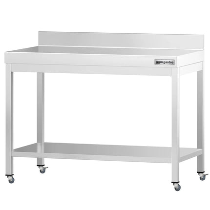 GGM Gastro Commercial Stainless Steel Table with Upstand PREMIUM - 1000x600mm - with Undershelf - with Rear Upstand