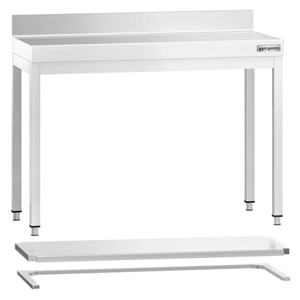 GGM Gastro Commercial Stainless Steel Table with Upstand PREMIUM - 1000x700mm - with Undershelf - with Rear Upstand - with Cross Bracing