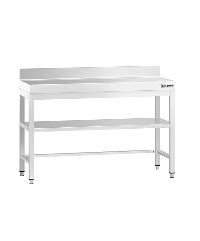 GGM Gastro Commercial Stainless Steel Table with Upstand PREMIUM - 1200x700mm - with Undershelf - with Rear Upstand - with Cross Bracing