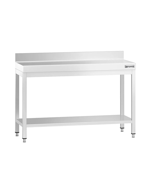 GGM Gastro Commercial Stainless Steel Table with Upstand PREMIUM - 1200x700mm - with Undershelf - with Rear Upstand