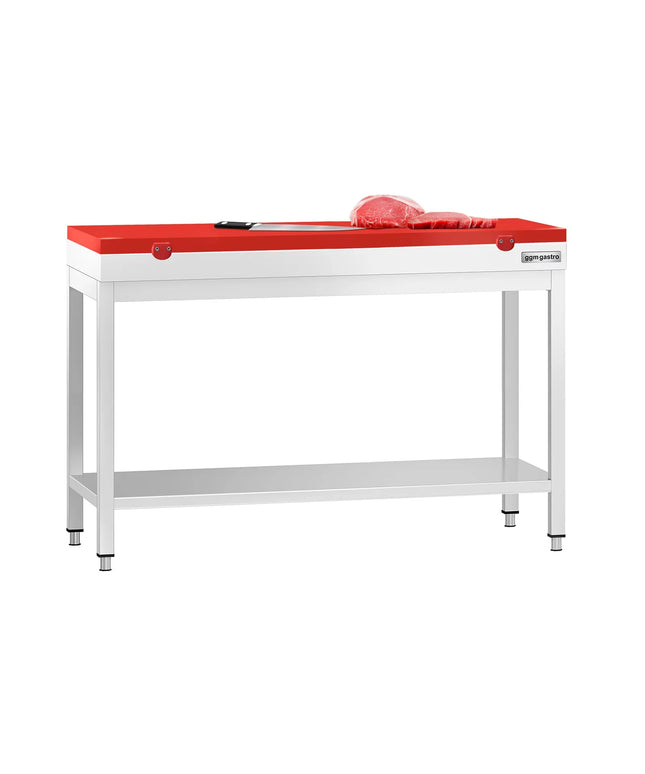 GGM Gastro Commercial Stainless Steel Table with Upstand PREMIUM - 1200x800mm - with Undershelf - with Red Chopping Board