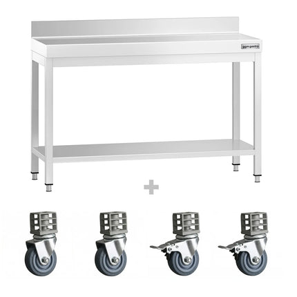 GGM Gastro Commercial Stainless Steel Table with Upstand PREMIUM - 1200x600mm - with Undershelf - with Rear Upstand - with Cross Bracing