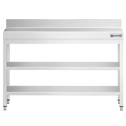 GGM Gastro Commercial Stainless Steel Table with Upstand PREMIUM - 1200x600mm - with Undershelf - with Additional Undershelf (mid-shelf)