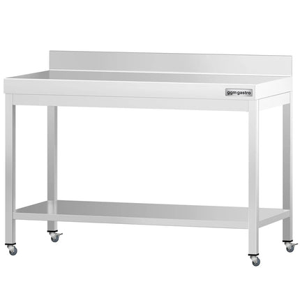 GGM Gastro Commercial Stainless Steel Table with Upstand PREMIUM - 1200x600mm - with Undershelf - with Rear Upstand - with Cross Bracing