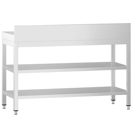 GGM Gastro Commercial Stainless Steel Table with Upstand PREMIUM - 1200x700mm - with Undershelf - with Rear Upstand - with 2 Undershelves - with Additional Undershelf (mid-shelf)