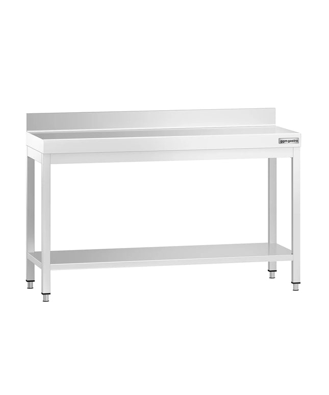 GGM Gastro Commercial Stainless Steel Table with Upstand PREMIUM - 1400x700mm - with Undershelf - with Rear Upstand