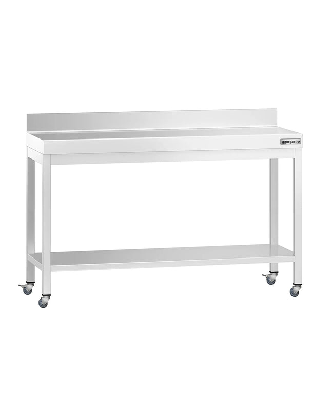 GGM Gastro Commercial Stainless Steel Table with Upstand PREMIUM - 1400x700mm - with Undershelf - with Rear Upstand - with Cross Bracing