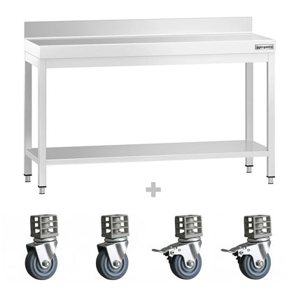 GGM Gastro Commercial Stainless Steel Table with Upstand PREMIUM - 1400x600mm - with Undershelf - with Rear Upstand