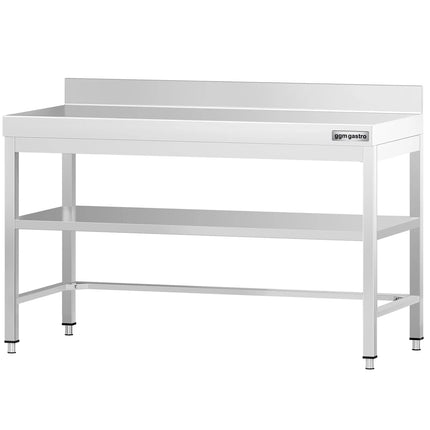 GGM Gastro Commercial Stainless Steel Table with Upstand PREMIUM - 1400x800mm - with Undershelf - with Rear Upstand - with Cross Bracing
