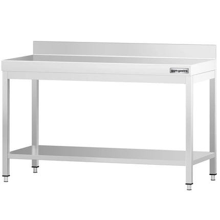GGM Gastro Commercial Stainless Steel Table with Upstand PREMIUM - 1400x600mm - with Undershelf - with Rear Upstand - with Cross Bracing