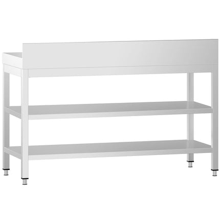GGM Gastro Commercial Stainless Steel Table with Upstand PREMIUM - 1400x800mm - with Undershelf - with Rear Upstand - with Additional Undershelf (mid-shelf)