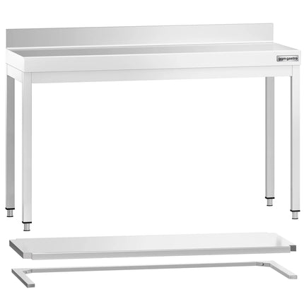 GGM Gastro Commercial Stainless Steel Table with Upstand PREMIUM - 1400x700mm - with Undershelf - with Rear Upstand - with Additional Undershelf (mid-shelf) - with Cross Bracing