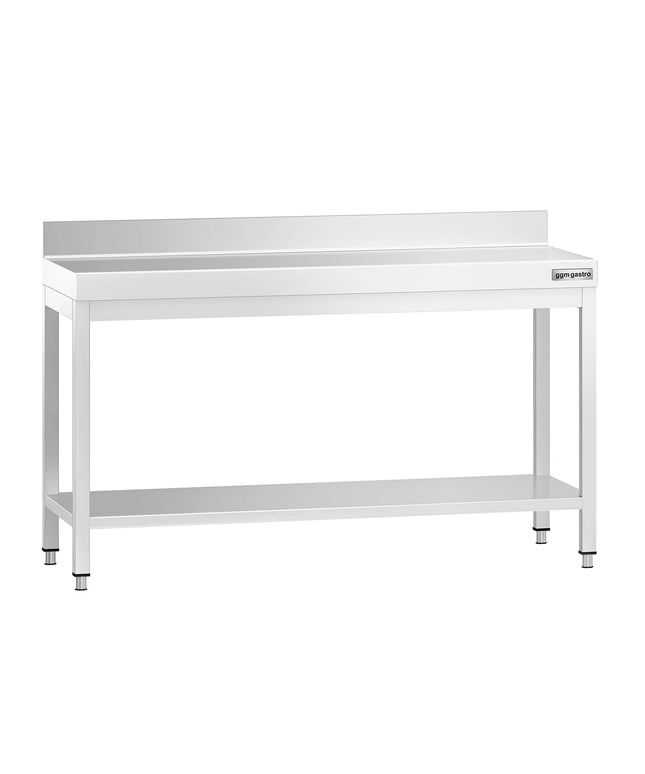 GGM Gastro Commercial Stainless Steel Table with Upstand PREMIUM - 1500x800mm - with Undershelf - with Rear Upstand