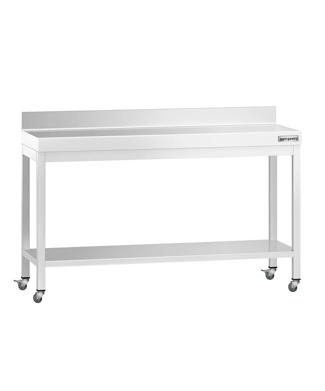 GGM Gastro Commercial Stainless Steel Table with Upstand PREMIUM - 1500x700mm - with Undershelf - with Rear Upstand