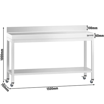 GGM Gastro Commercial Stainless Steel Table with Upstand PREMIUM - 1500x700mm - with Undershelf - with Rear Upstand