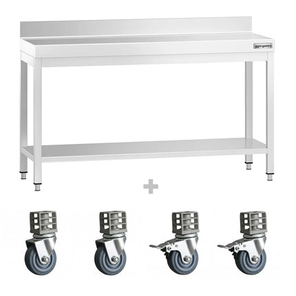 GGM Gastro Commercial Stainless Steel Table with Upstand PREMIUM - 1500x600mm - with Undershelf - with Rear Upstand - with Cross Bracing