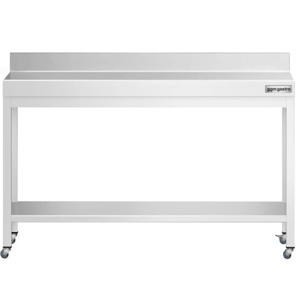 GGM Gastro Commercial Stainless Steel Table with Upstand PREMIUM - 1500x600mm - with Undershelf - with Rear Upstand - with Cross Bracing