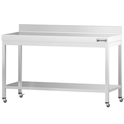 GGM Gastro Commercial Stainless Steel Table with Upstand PREMIUM - 1500x800mm - with Undershelf - with Rear Upstand