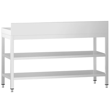 GGM Gastro Commercial Stainless Steel Table with Upstand PREMIUM - 1500x600mm - with Undershelf - with Rear Upstand - with 2 Undershelves - with Cross Bracing