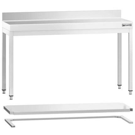GGM Gastro Commercial Stainless Steel Table with Upstand PREMIUM - 1500x700mm - with Undershelf - with Rear Upstand - with Cross Bracing
