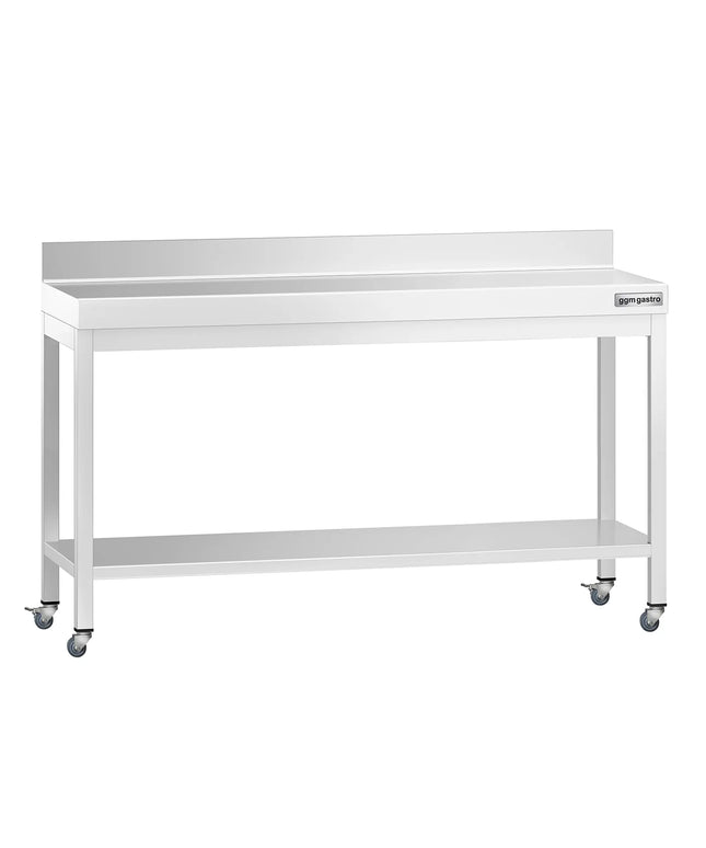 GGM Gastro Commercial Stainless Steel Table with Upstand PREMIUM - 1600x700mm - with Undershelf - with Rear Upstand