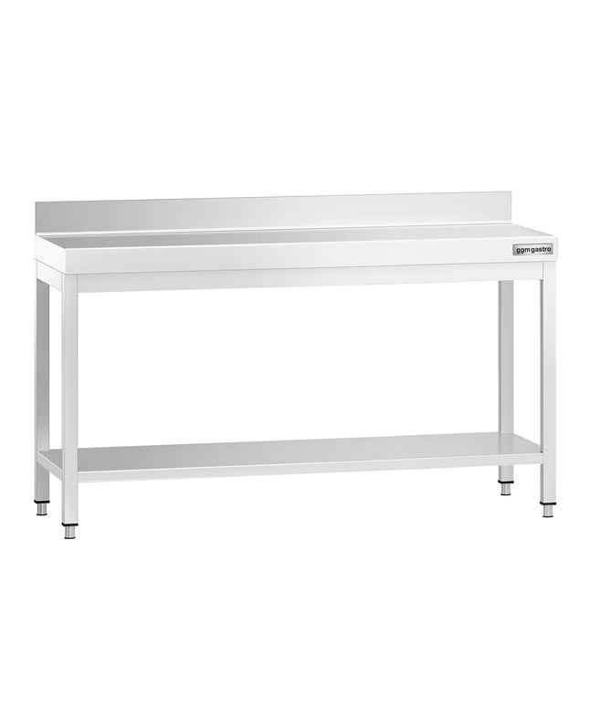 GGM Gastro Commercial Stainless Steel Table with Upstand PREMIUM - 1600x800mm - with Undershelf - with Rear Upstand