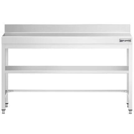 GGM Gastro Commercial Stainless Steel Table with Upstand PREMIUM - 1600x800mm - with Undershelf - with Rear Upstand - with Cross Bracing
