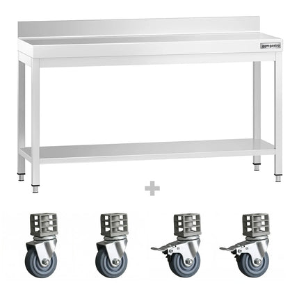 GGM Gastro Commercial Stainless Steel Table with Upstand PREMIUM - 1600x600mm - with Undershelf - with Rear Upstand - with Cross Bracing