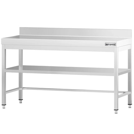 GGM Gastro Commercial Stainless Steel Table with Upstand PREMIUM - 1600x600mm - with Undershelf - with Rear Upstand - with Additional Undershelf (mid-shelf) - with Cross Bracing