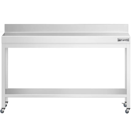 GGM Gastro Commercial Stainless Steel Table with Upstand PREMIUM - 1600x600mm - with Undershelf - with Rear Upstand - with Cross Bracing