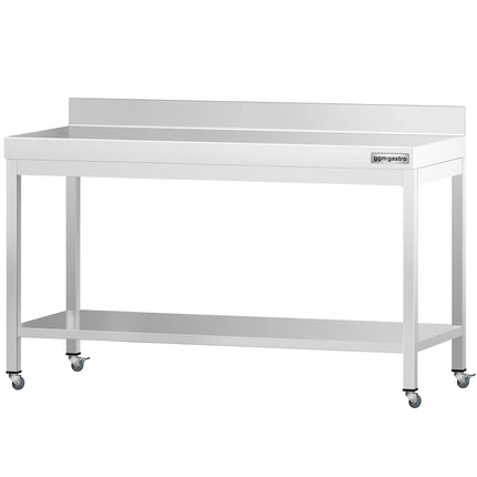 GGM Gastro Commercial Stainless Steel Table with Upstand PREMIUM - 1600x700mm - with Undershelf - with Rear Upstand
