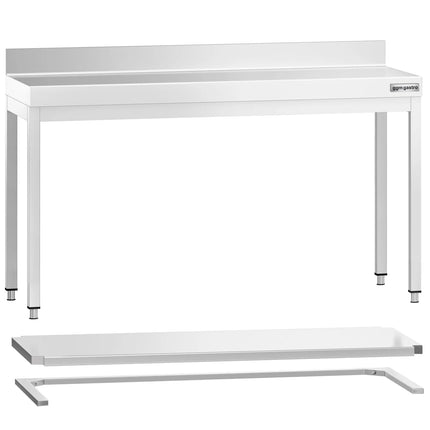 GGM Gastro Commercial Stainless Steel Table with Upstand PREMIUM - 1600x700mm - with Undershelf - with Rear Upstand - with Cross Bracing