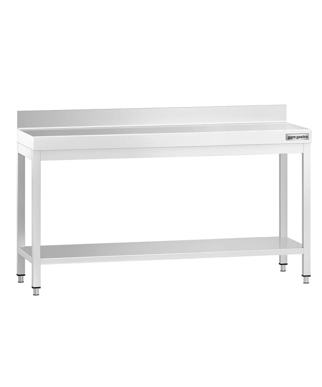 GGM Gastro Commercial Stainless Steel Table with Upstand PREMIUM - 1800x800mm - with Undershelf - with Rear Upstand - with Cross Bracing