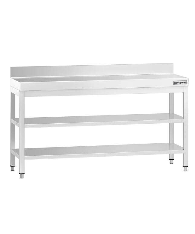 GGM Gastro Commercial Stainless Steel Table with Upstand PREMIUM - 1800x700mm - with Undershelf - with Additional Undershelf (mid-shelf)